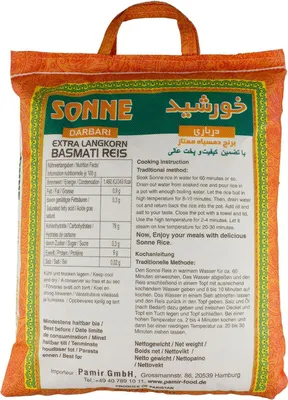 Produktbild von Khorshid Sonne Basmati Reis Darbari Extra Langkorn Reis 5 Kg