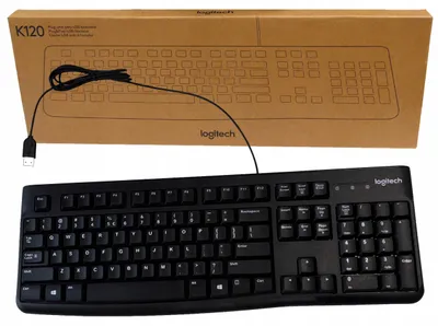Zdjęcie produktu dla Logitech K120, czarny, klawiatura przewodowa USB, model 920-002479, przeznaczona do komputerów biurowych i użytku biznesowego