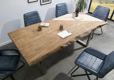 Produktbild von MASSIVMOEBEL24 Baumtisch Mango 180x90x77 beige lackiert / U-Beine silber matt FREEFORM 5