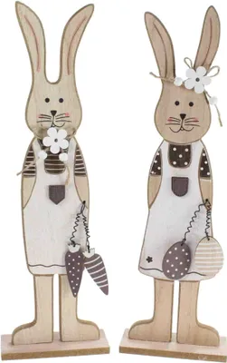 Produktbild von Hasenpaar Aufsteller Set Hasenjunge + Hasenmädchen Holz Figur Ostern Dekofigur, Größe:41 x 13 x 5cm
