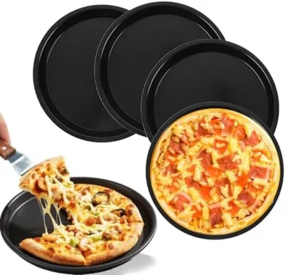 Produktbild von PolkaHome® Runde Backformen Set – 4-teilig Antihaft-Pizzaplatten, 16 cm, Schwarz