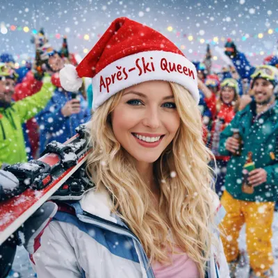 Zdjęcie produktu dla Czapka z pomponem Czapka Mikołaja Czapka Świętego Mikołaja z napisem Czapka imprezowa *Aprés Ski Queen* Na przyjęcie bożonarodzeniowe, stok narciarski, jazdę na nartach i après-ski WOW