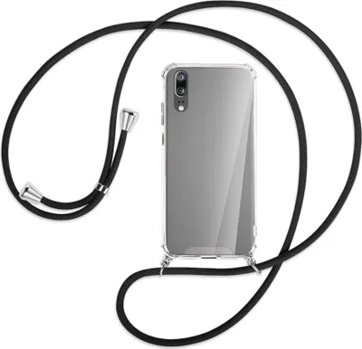 Produktbild von Handykette Backcover-Schutzhülle mit Band (Metall silberfarben) für Huawei P20 - schwarz