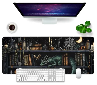 Produktbild von Großes Schreibtisch-/Mauspad mit Drachenmotiv, 80 x 30 cm, Gaming-Mauspad für PC, professionelles Gamer-Mauspad, Schreibtischzubehör, Bürodekoration (Magic Books - 2)