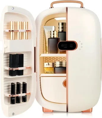 Mini-Kühlschrank 12L mit LED-Anzeige, tragbar, für Kosmetik, Weiß