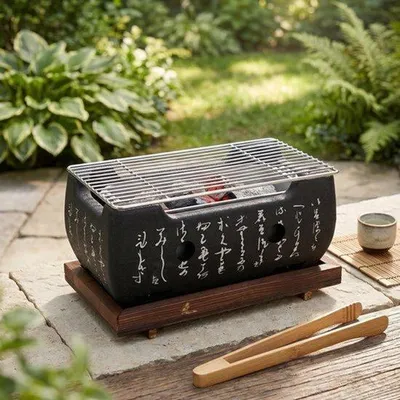 Produktbild von Mini-Grill aus japanischem Holzkohle, Barbecue-Grill mit schneller Aufheizung, Aluminiumlegierungs-Drahtrost, ideal für Camping, Familienfeiern und Picknicks (M)