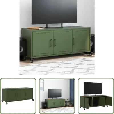 Produktbild von The Living Store TV-Schrank Olivgrün 100,5x39x43,5 cm Kaltgewalzter Stahl