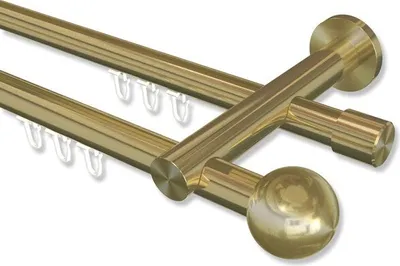 Produktbild von Interdeco Innenlaufstange, Gardinenstange mit Innenlauf Messing-Optik Modell Platon Luino, 20 mm Ø 2-läufig, 220 cm
