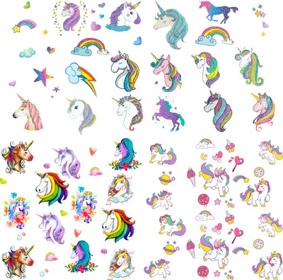 Produktbild von Oblique Unique Einhorn Kinder Tattoo Set 94 Stück Farbenfrohe Tattoos zum Spielen für Mädchen zum Kindergeburtstag