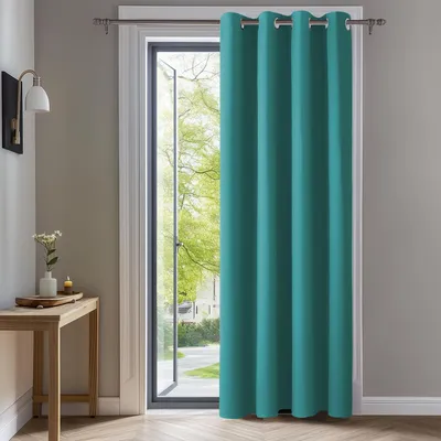 Image de Rideaux occultants épais avec œillets, couleur turquoise, pour chambre à coucher