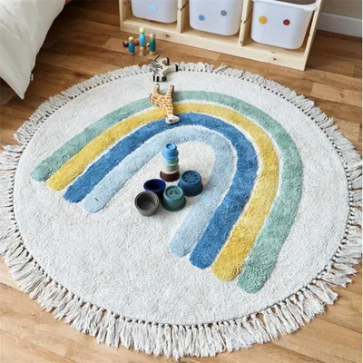 Productafbeelding van Regenboog Kindertapijt - Rond Speelmat 60x60 cm Blauw