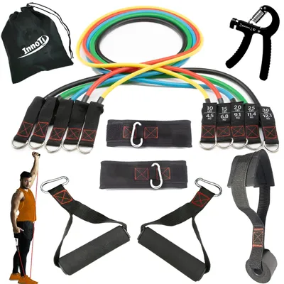 Immagine prodotto di Set di fasce elastiche per esercizi di bodybuilding e fitness, con resistenza di 100 e 150 libbre