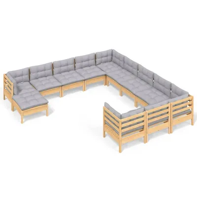 Produktbild von vidaXL 12-tlg. Garten-Lounge-Set mit Grauen Kissen Kiefernholz