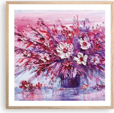 Produktbild von Gerahmtes Poster - Rahmen in heller Eiche - Pastos Blumen Rosa - 60x60 cm - Wand Bild - Wanddeko - Wandbilder - Kunstposter - Wandposter - Bilderrahmen - Bilder - Kunstdruck - P2NAC60x60-4530