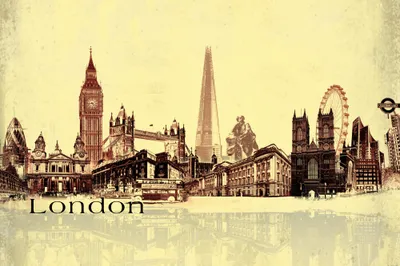 Produktbild von London Kunstdruck Bild - Städte-Collage, Vintage Style (120 x 180 cm)