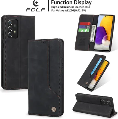 Produktbild von Galaxy A72 Hülle, LaimTop Retro Kunstledertasche Schutzhülle mit Kartenfach Standfunktion für Samsung Galaxy A72 5G / A72 4G Schwarz