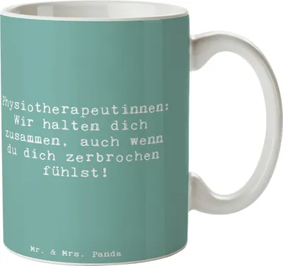 Produktbild von Mr. & Mrs. Panda Kaffeetasse Spruch Physiotherapeutin Zusammenhalt - Meeresbrise - Geschenk, Berufspassion, Geschenke für Berufstätige, Tasse, Becher, Lebensqualität