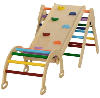 Imagen del producto de Juego de estructuras de escalada Montessori multifuncional para niños pequeños | Color: Multicolor | Dimensiones: 64,5 x 178 x 63 cm