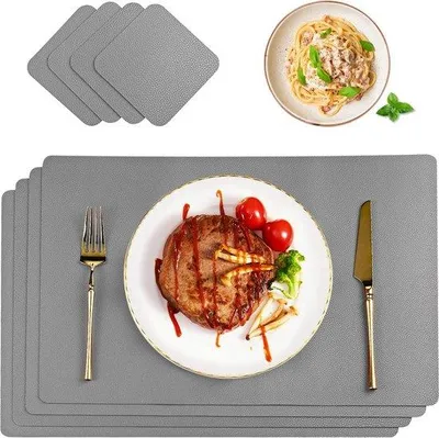 Image de Sets de table imperméables, gris, 45 x 30 cm, aspect cuir, lot de 4