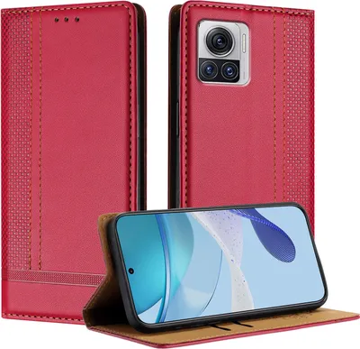 Produktbild von Handyhülle für Motorola Moto X30 Pro Leder Flip Klappbare Schutzhülle mit Standfunktion Rot