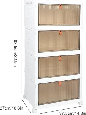 Produktbild von Faltbare Aufbewahrungsbox - 4-stöckiges Regal für Schuhe und Kleidung - Mit Deckel - Mit Rollen - 37,5×27×83,5 cm