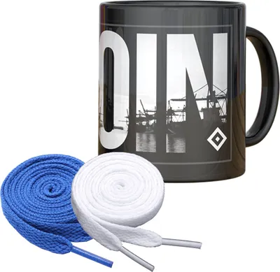 Produktbild von Hamburger SV HSV Tasse „Bosse" + 2 Paar Fan-Schnürsenkel 1# 16#