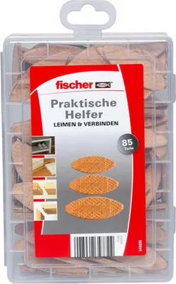 Produktbild von fischer Praktische Helfer Leimen & Verbinden, Sortimentbox mit 85 Flachdübeln, S