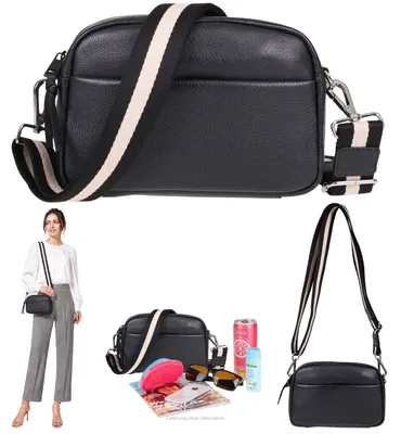 Produktbild von Handtasche echtes Leder klein Damen Tasche Echtleder Umhängetasche Mode Bag Ledertasche Alessandro Salvatore Milano Crossbody 12976 Schwarz + Etui