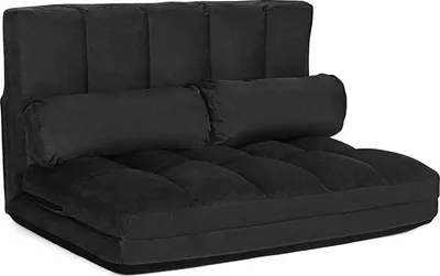 Produktbild von GOPLUS Bodensofa mit 2 Kissen, Bettsofa mit 6-Fach Verstellbarer Rückenlehne, Couch mit Schlaffunktion bis zu 150 kg Belastbar, als Sofa/Liege/Bett, Schwarz