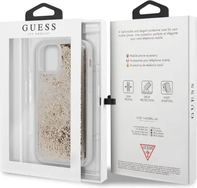 Produktbild von Guess Hard-Case Liquid Glitter Charms Logo Gold für iPhone 12 Mini 5,4" Schutz-Hülle
