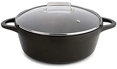 Productafbeelding van Braadpan met deksel - Gegoten aluminium - 28 cm - Zwart - Antiaanbaklaag - Inductie