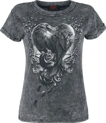 Produktbild von Spiral T-Shirt Damen Raven Heart grau Gothic, Rockwear 100% Baumwolle 4XL