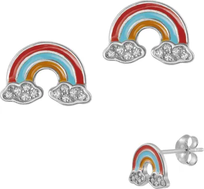 Produktbild von Ohrringe Ohrstecker 925 Sterling Silber vergoldet Regenbogen mit Zirkoniasteinen Material - Silber