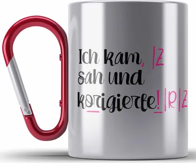 Produktbild von Trendation - Lehrerin Geschenk Edelstahl Tasse Karabiner Spruch Grundschule Geschke Lustig für Lehrerinnen Abschied Geschenkidee Englisch Deutsch (Rot)