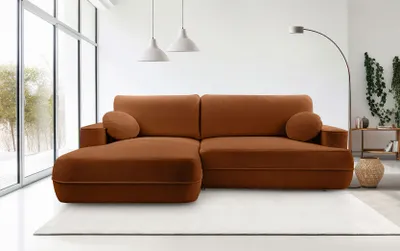 Produktbild von DomoHome Ecksofa FUEGO 260x168 cm Kupfer Linke Seite Mit Schlaffunktion 140x240 cm, Skandinavisches Design, Schlafsofa Mit Bettkasten, Bubble Stoff, Modernes Sofa Für Wohnzimmer