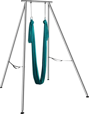 Produktbild von SucceBuy Aerial Yoga Rahmen und Hängematte, 3,9 m hoch, professioneller Schaukelständer mit 5,7 m Hängematte, 260 kg Tragkraft für Aerial Yoga im Innen- und Außenbereich, Grün