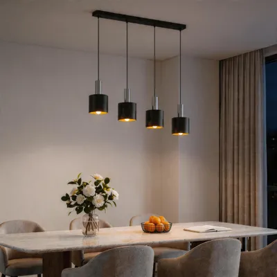 Productafbeelding van LILIIN Hanglamp, 24W LED, 4 lichtpunten, in hoogte verstelbaar | Metalen hanglamp voor woonkamer, eettafel, rechthoekige lampvoet
