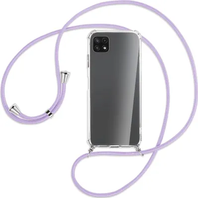 Produktbild von Handykette Backcover-Schutzhülle mit Band (Metall silberfarben) für Samsung Galaxy A22 5G (A226) - violett