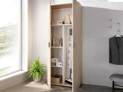 Image de Arna - Armoire Polyvalente 2 Portes, 78x190h cm Chêne Marron, 3 Étagères