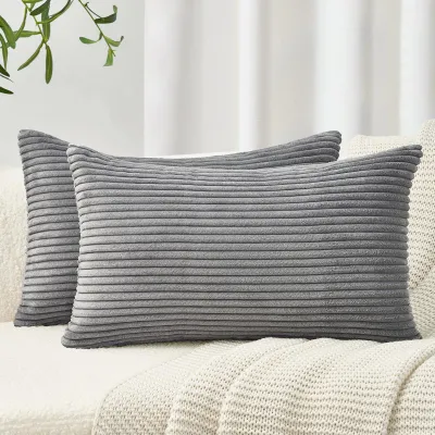 Produktbild von Kissenbezug aus Cord, dekorativer Kissenbezug, Sofakissen, weicher Dekokissenbezug aus Cord für Sofa, Sessel, Zuhause, Schlafzimmer, 40 x 60 cm, grau