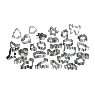 Produktbild von Relaxdays Ausstechformen 36er Set, ganzjährig, Keksausstecher, verschiedene Formen, Plätzchenformen, Edelstahl, silber