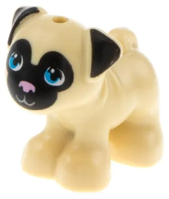 Produktbild von 1x Lego Tier Hund Friends Mops beige Ohren schwarz Augen blau Toffee 24111pb01