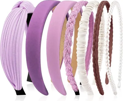 Produktbild von 7er Haarreifen Set Damen Perlen Stirnbänder Haarband - Lila, Kunststoff, verschiedene Modelle