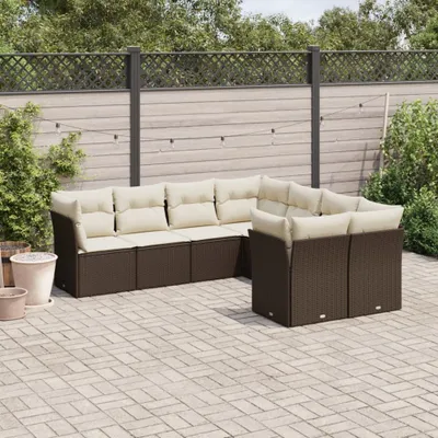 Produktbild von Design 8-tlg. Garten-Sofagarnitur mit Kissen Braun Poly Rattan, Gartenmöbel-Sets 2024 Neu