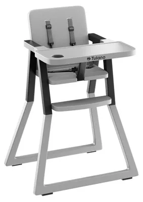 Image de Chaise haute pliante Tulano Morsel 25 | Peu encombrante et pliable | de 6 mois à 3 ans | Plateau amovible | Harnais 5 points | Gris/noir