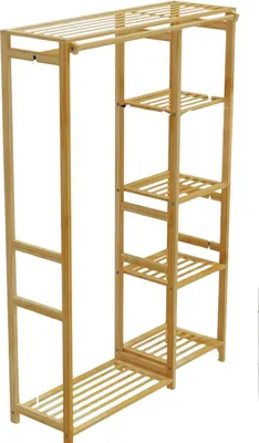 Produktbild von Eleganter Kleiderschrank aus Bambus – Kleidungsgestell mit Regalen – Gold/Natur – Für Flur, Schlafzimmer oder Wohnzimmer – 91cm