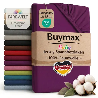 Produktbild von Buymax Baby Spannbettlaken 70x140 cm Aubergine, Jersey 100% Baumwolle, Kinderbett Bettlaken, bis 15 cm Matratzenhöhe