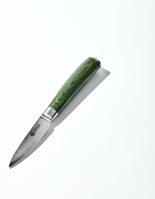 Schälmesser 9 cm – Japanischer Damaststahl, Vollerl, Pakkaholzgriff