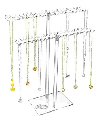 Produktbild von Schmuckhalter, 2-stöckig - Acryl, transparent, Halskettenständer - 80 Haken für Halsketten und Ohrringe