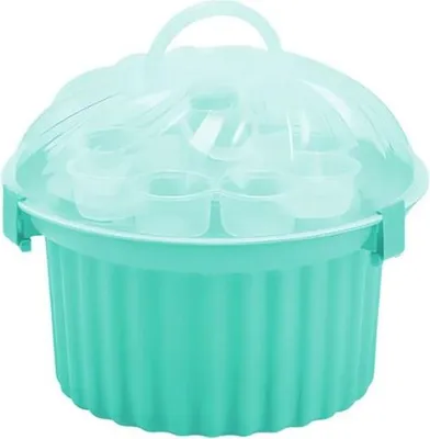 Produktbild von evym Muffin-Cupcake Box Mint, rund aus Kunststoff | Muffinbox Mint, Cupcake Transportbox | Muffin Box geeignet für 24 Muffins und Cupcakes max. Ø6,0